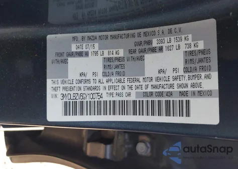 2016 Scion Ia из США, поврежденный, VIN 3MYDLBZV6GY100754